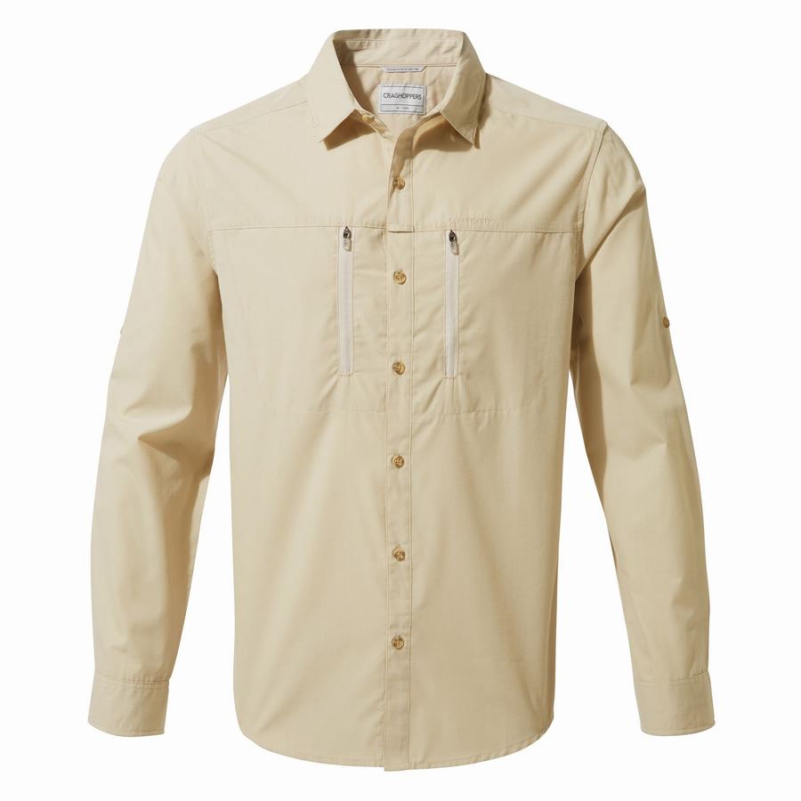 Beige Craghoppers Kiwi Boulder Long Sleeved Men's Shirts | MJG5420NW