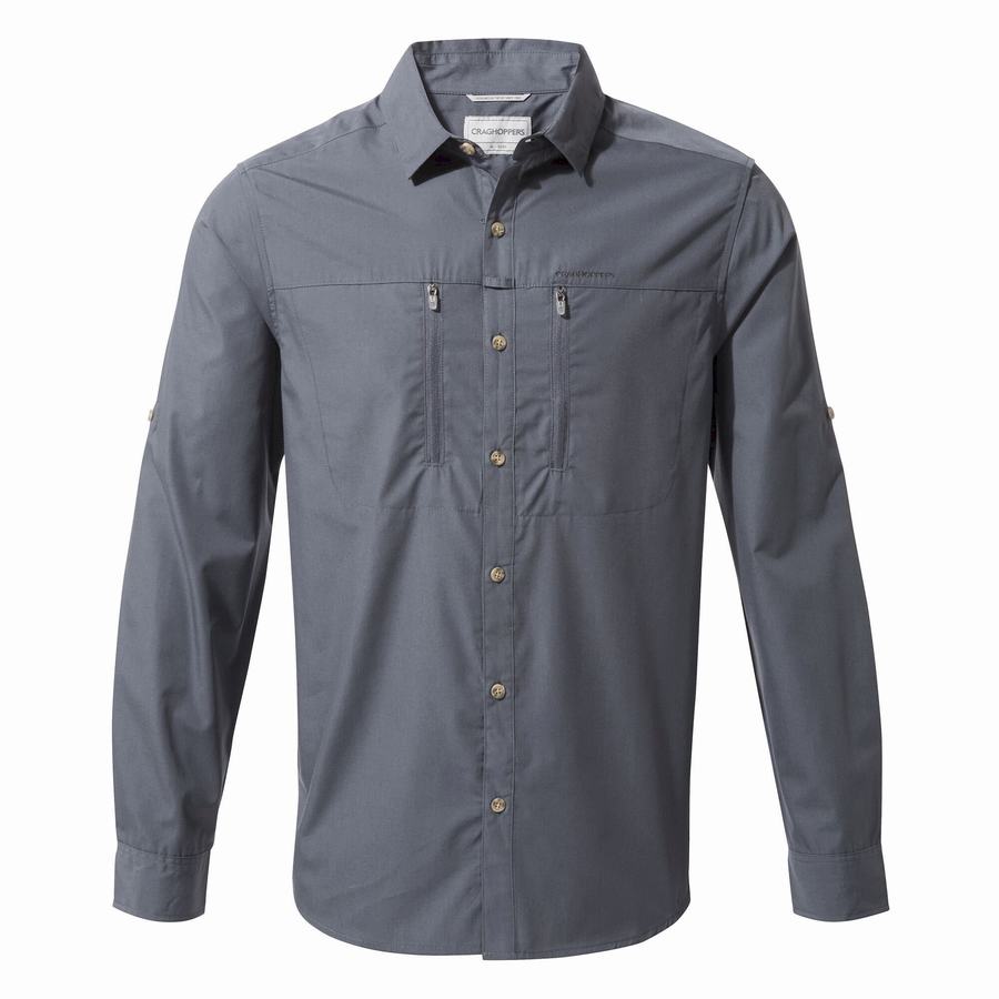 Blue Craghoppers Kiwi Boulder Long Sleeved Men's Shirts | LYE6335ZP