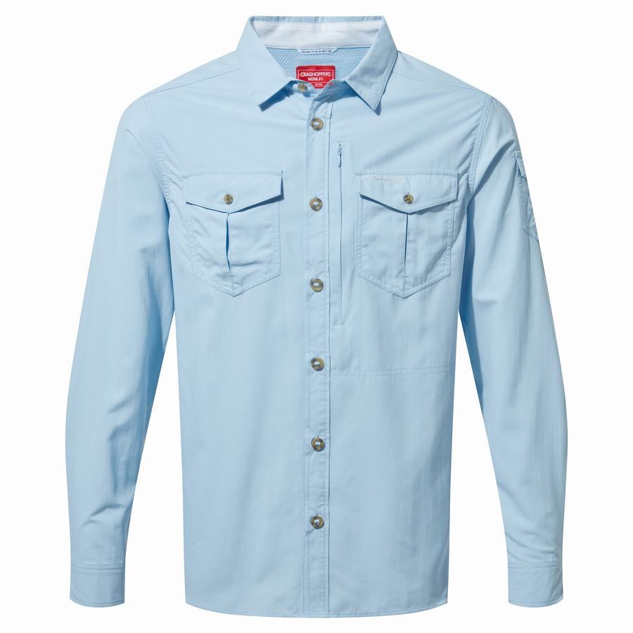 Blue Craghoppers NosiLife Adventure II Long Sleeved Men's Shirts | ADH8512SW