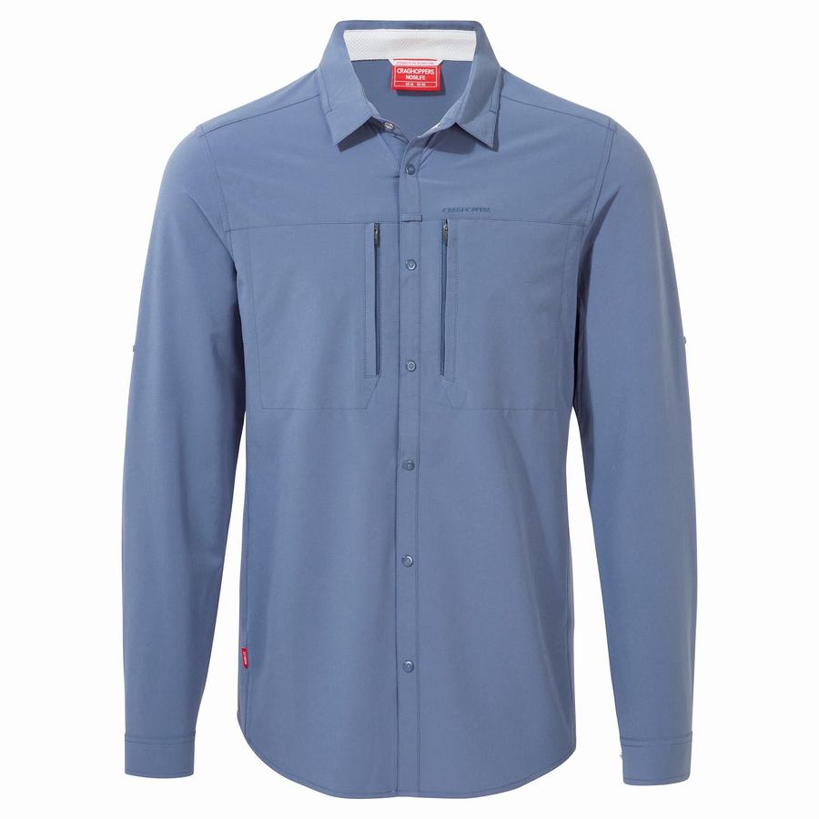 Blue Craghoppers NosiLife Pro IV Long Sleeved Men's Shirts | OJS6983DD