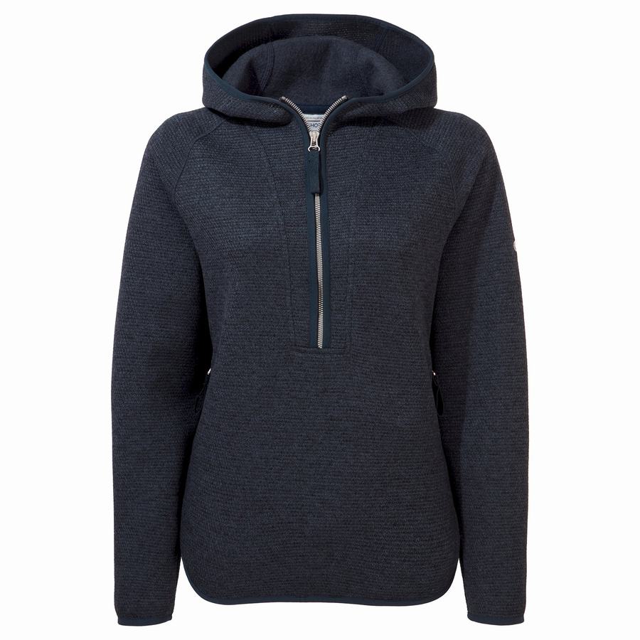 Blue Navy Craghoppers Elena Hooded Half Zip Women's Sweaters | OFJ518DE