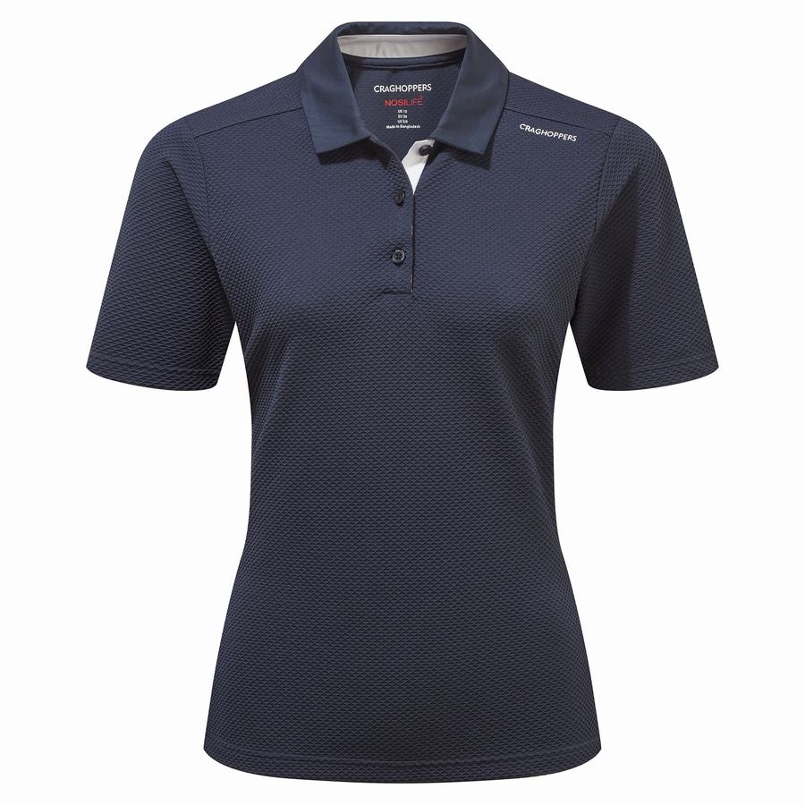 Blue Navy Craghoppers NosiLife Short Sleeved Polo Women's T-Shirts | JVI6236JN