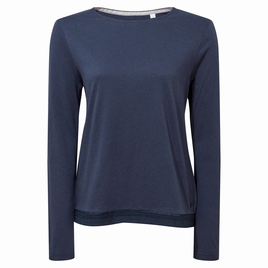 Blue Navy Craghoppers Nosibotanical Magnolia Long Sleeved Women's T-Shirts | VYW2197ZC