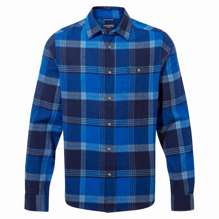 Blue Navy Craghoppers Thornhill Long Sleeved Men's Shirts | EQL7969LS