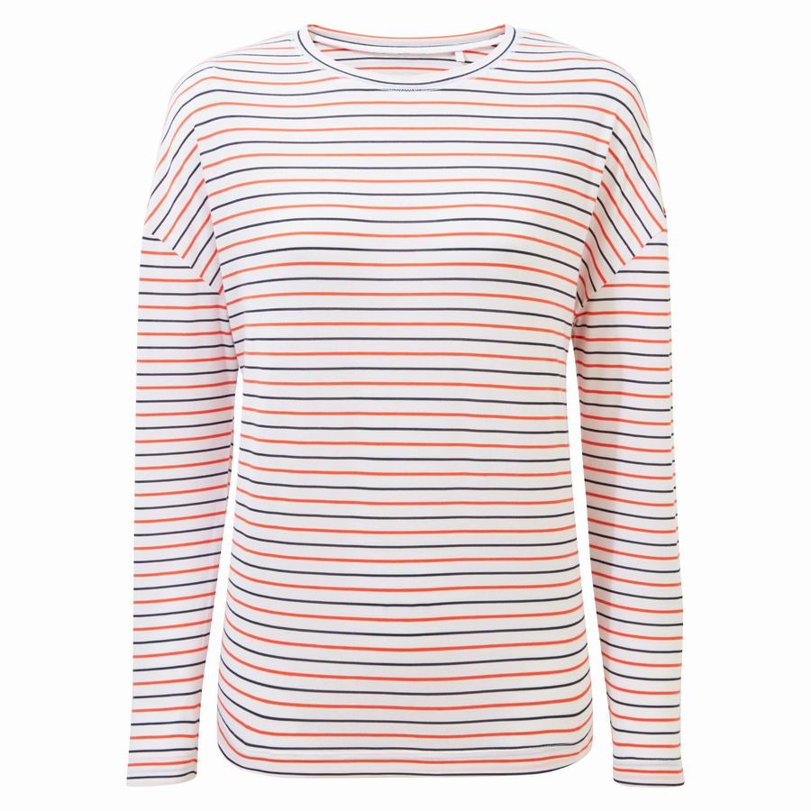 Blue Navy Orange Stripes Craghoppers NosiLife Cora Long Sleeved Women's T-Shirts | WCR388JN