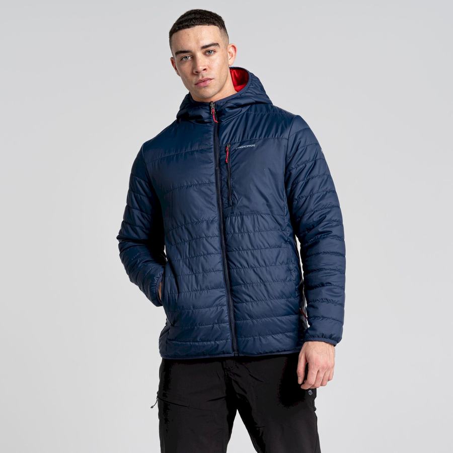 Blue Navy Red Craghoppers Compresslite VI Hooded Men's Jackets | OMX10022NR