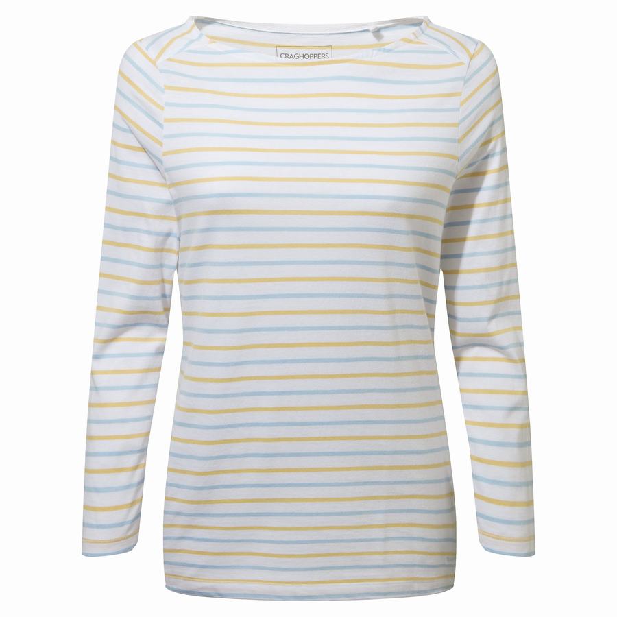 Blue Yellow Stripes Craghoppers Blanca 3/4 Sleeved Top Women's T-Shirts | HEM913ZA