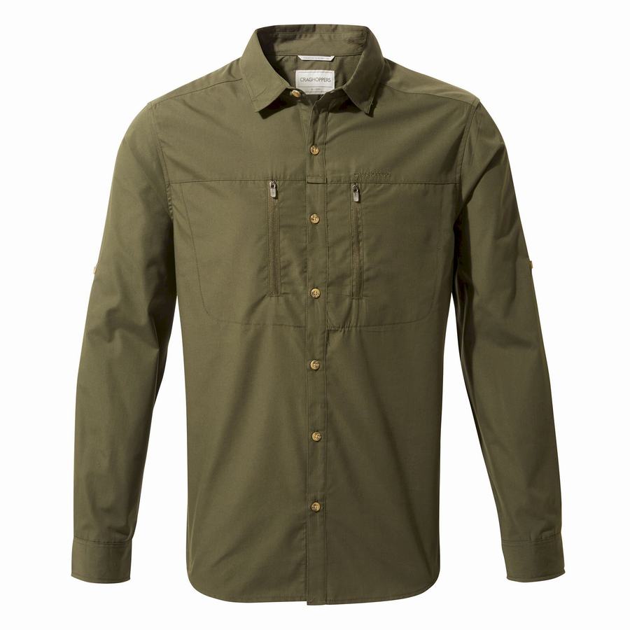 Dark Khaki Craghoppers Kiwi Boulder Long Sleeved Men's Shirts | HFK589BZ