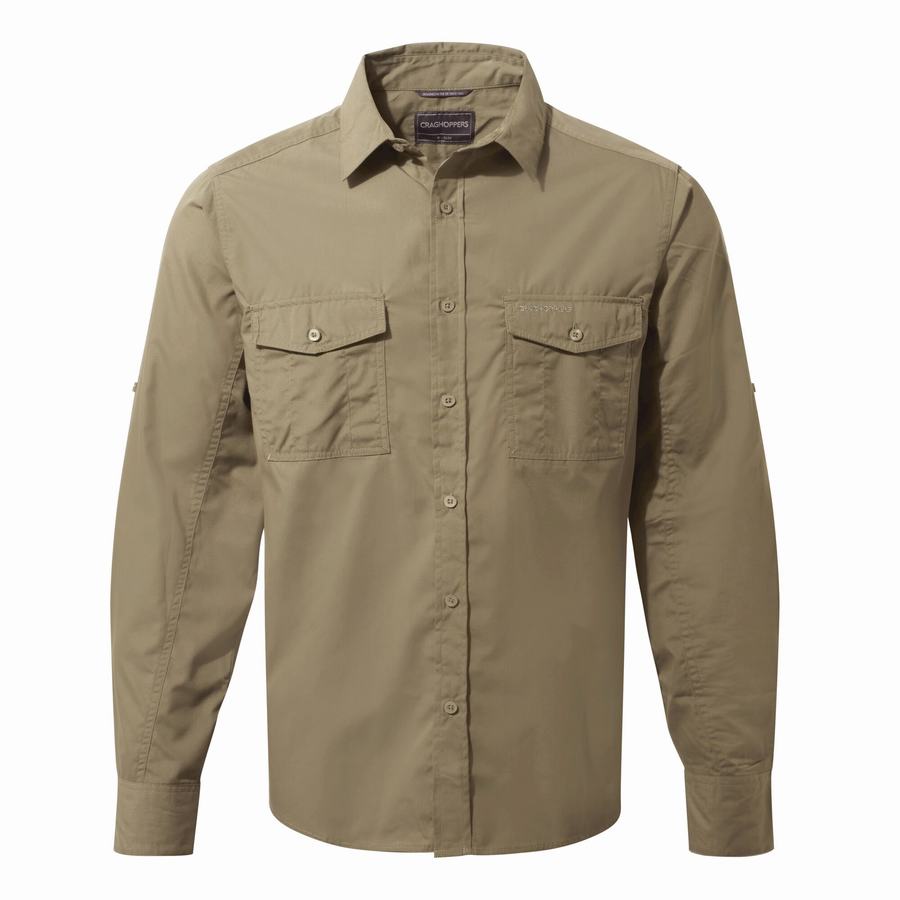 Dark Khaki Craghoppers Kiwi Long Sleeved Men's Shirts | GLT521RT