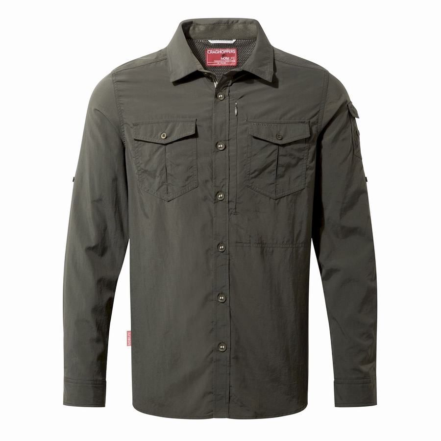 Dark Khaki Craghoppers NosiLife Adventure II Long Sleeved Men's Shirts | BIJ191WC