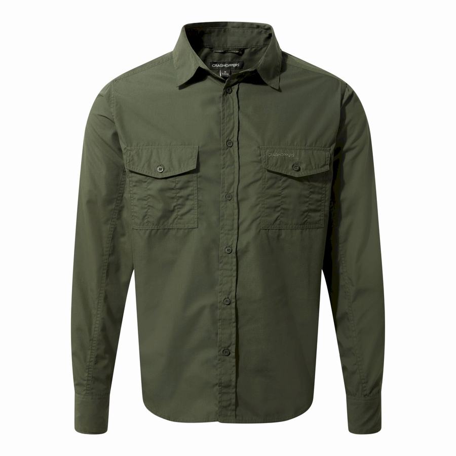 Deep Green Craghoppers Kiwi Long Sleeved Men's Shirts | DBY5636MX