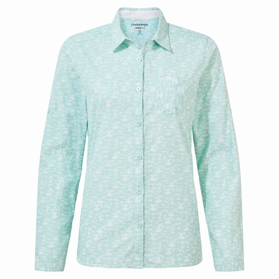 Green Craghoppers NosiLife Callo Long Sleeved Women's Shirts | OKB7254BO