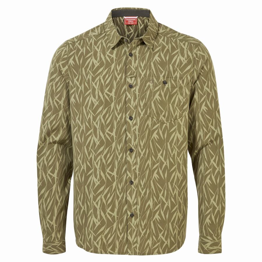 Green Craghoppers NosiLife Pinyon Long Sleeved Men's Shirts | UJX7358ZX