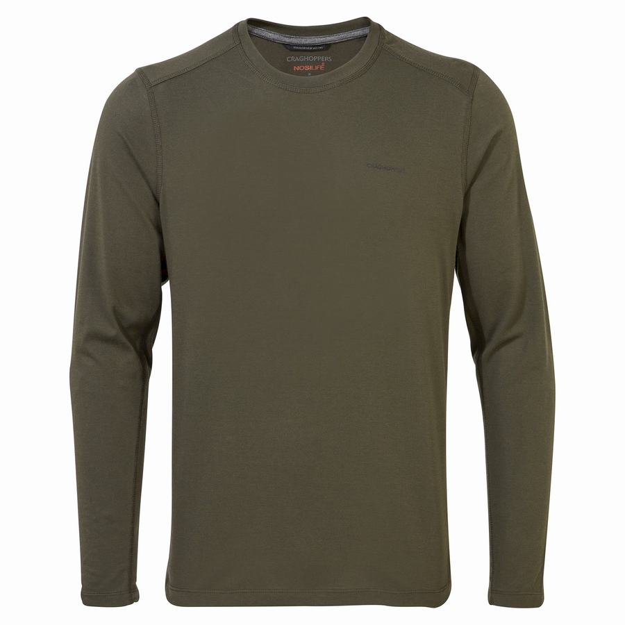 Green Craghoppers NosiLife Talen Long Sleeved Men's T-Shirts | MKG9561AN