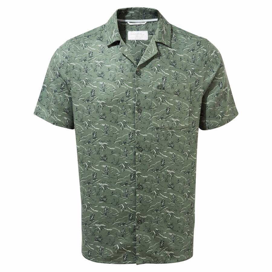 Green Craghoppers Nosibotanical Hula Short Sleeved Men's Shirts | FSN3881JY