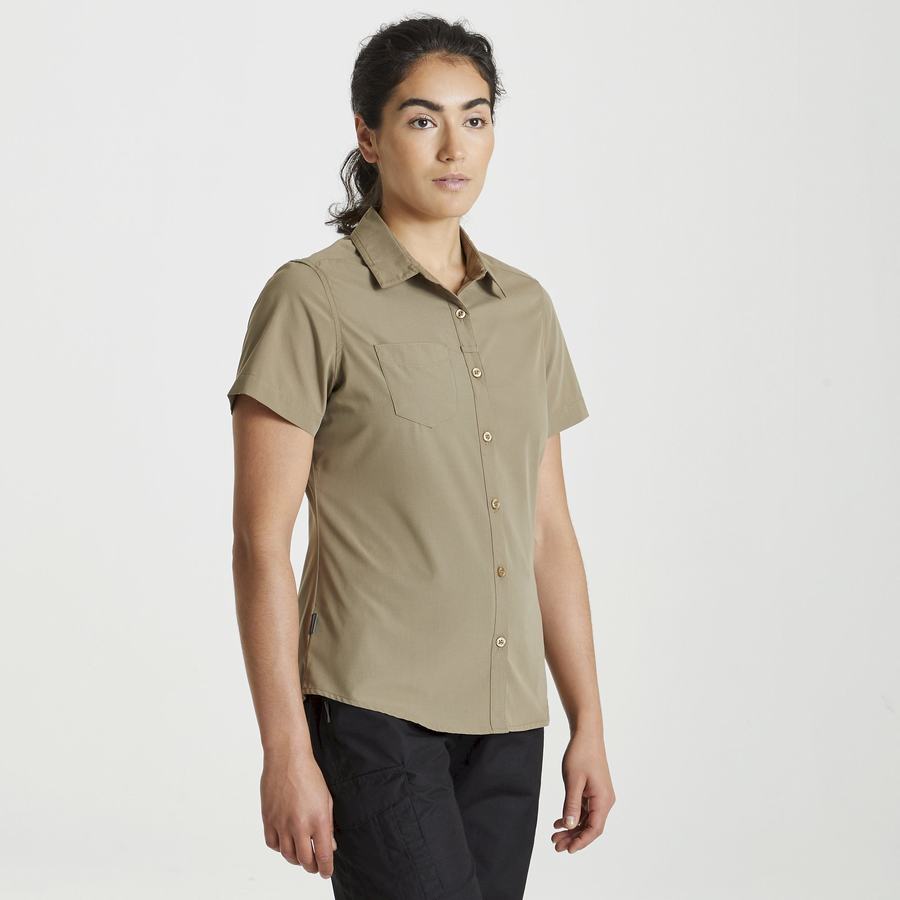 Khaki Craghoppers Expert Kiwi Short Sleeved Women's Shirts | HZO3530RE