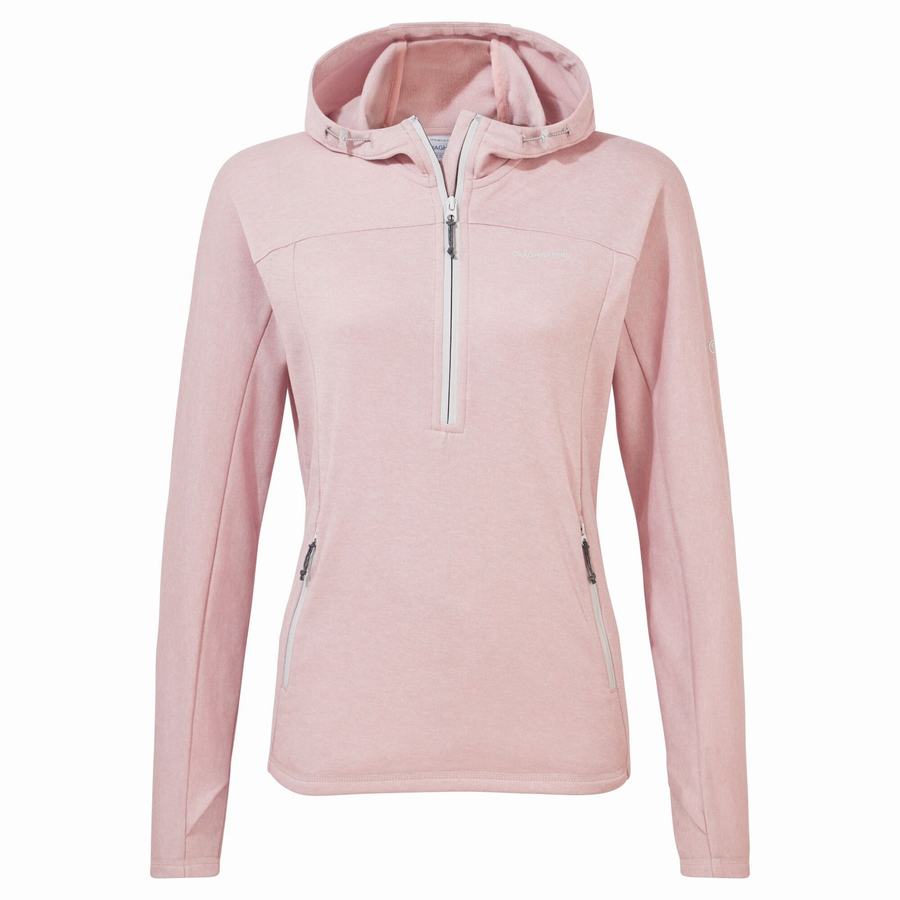 Pink Craghoppers Dynamic Hooded Half Zip Top Women's T-Shirts | MUD192NC