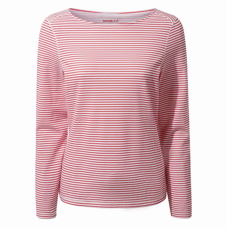 Red Stripes Craghoppers NosiLife Erin Long Sleeved Women's T-Shirts | VSZ5281BJ