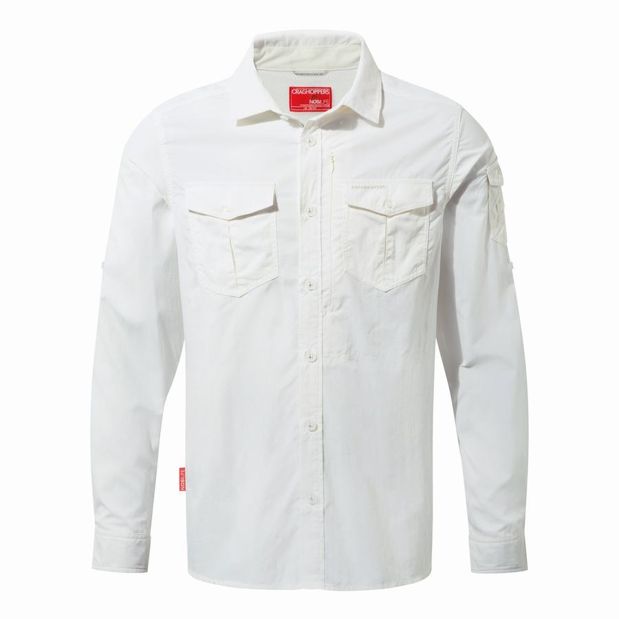 White Craghoppers NosiLife Adventure II Long Sleeved Men's Shirts | TBP3071NJ