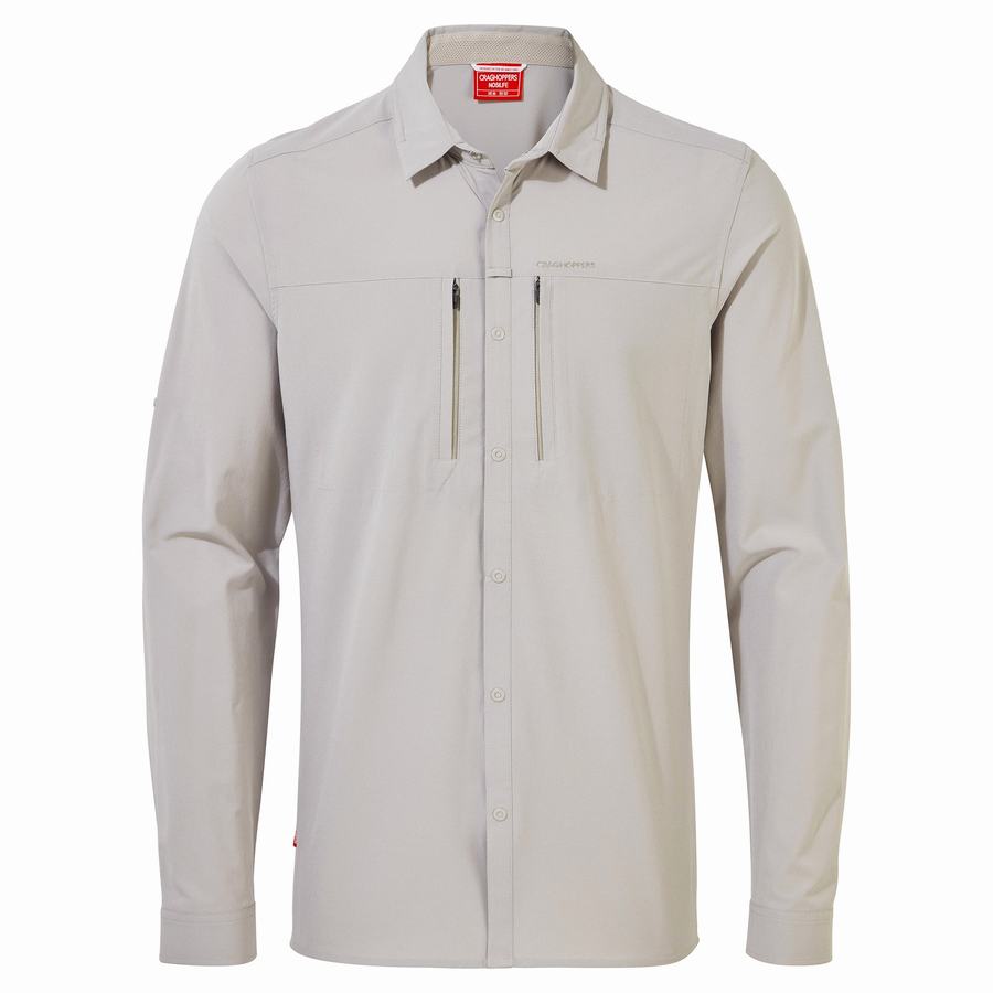 White Craghoppers NosiLife Pro IV Long Sleeved Men's Shirts | GWO9385ZZ