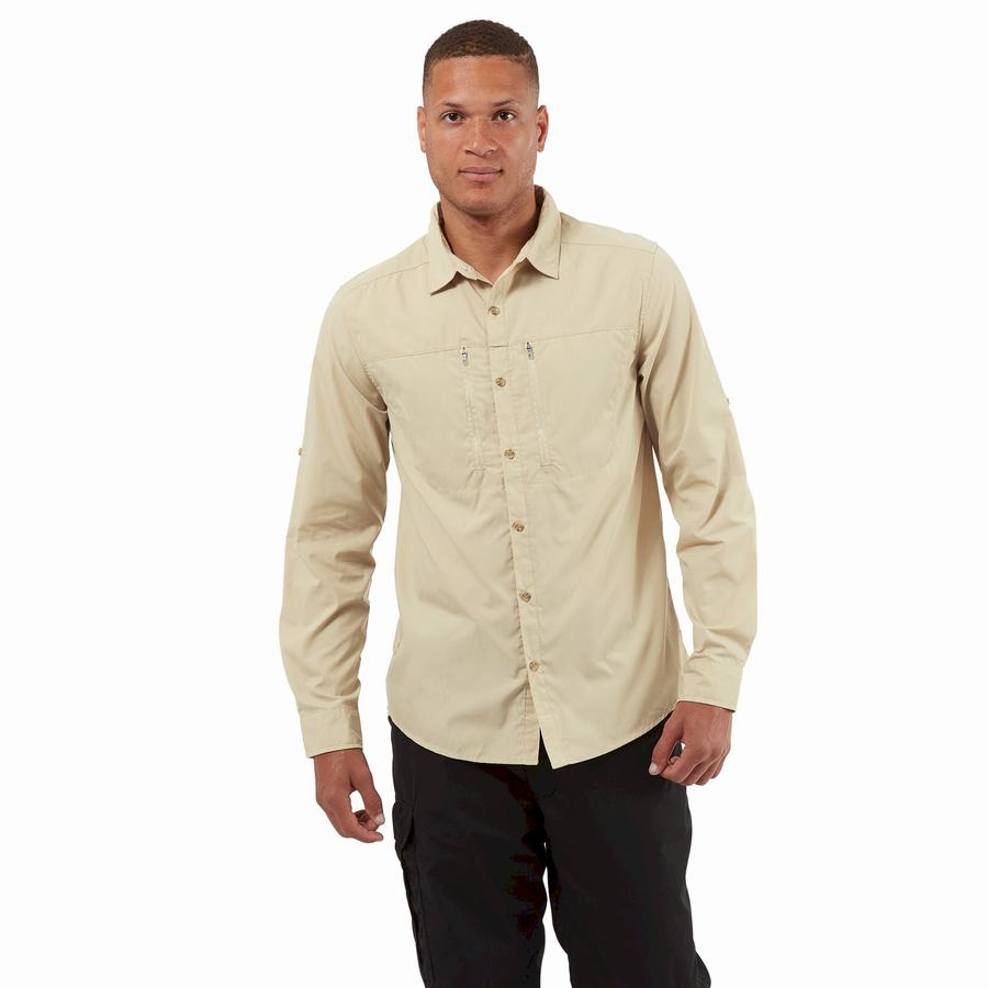 Beige Craghoppers Kiwi Boulder Long Sleeved Men's Shirts | MJG5420NW