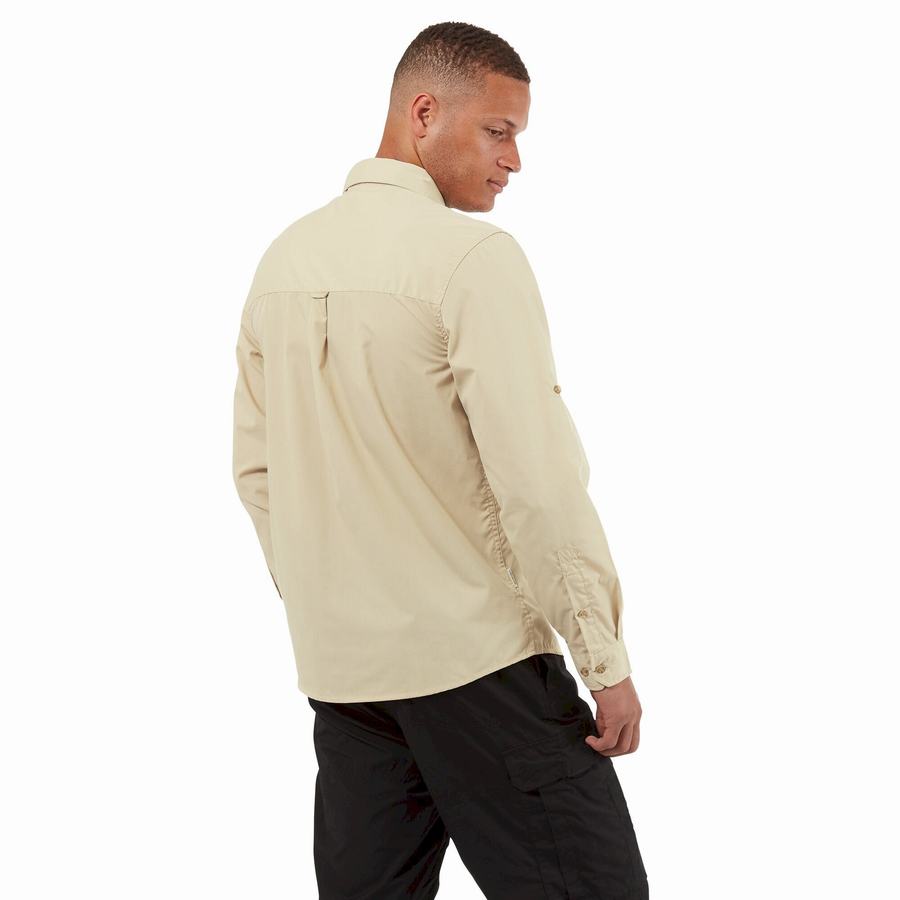 Beige Craghoppers Kiwi Boulder Long Sleeved Men's Shirts | MJG5420NW