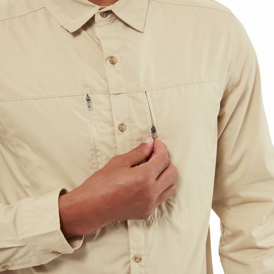 Beige Craghoppers Kiwi Boulder Long Sleeved Men's Shirts | MJG5420NW