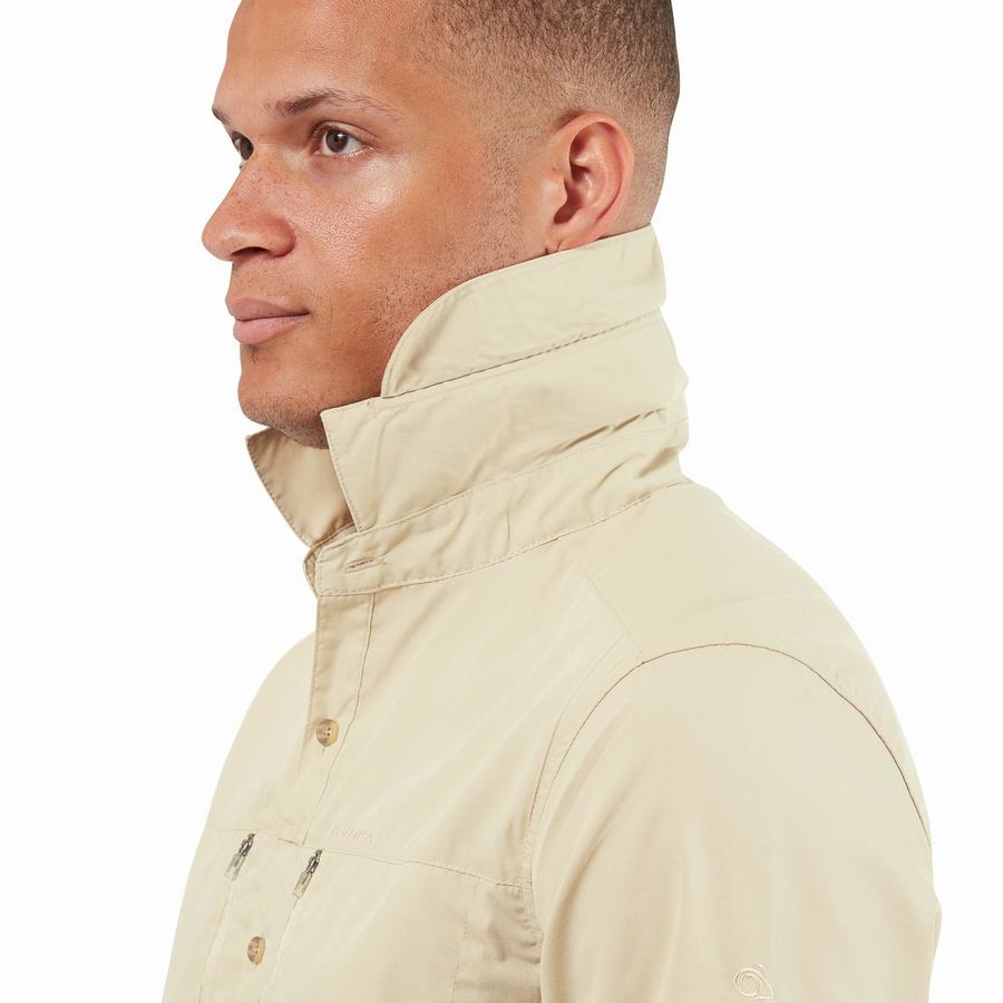 Beige Craghoppers Kiwi Boulder Long Sleeved Men's Shirts | MJG5420NW