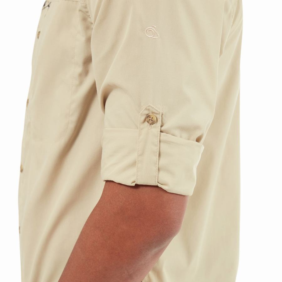 Beige Craghoppers Kiwi Boulder Long Sleeved Men's Shirts | MJG5420NW