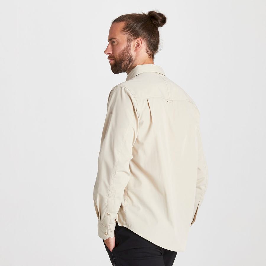 Beige Craghoppers Kiwi Long Sleeved Men's Shirts | YFA2059IG