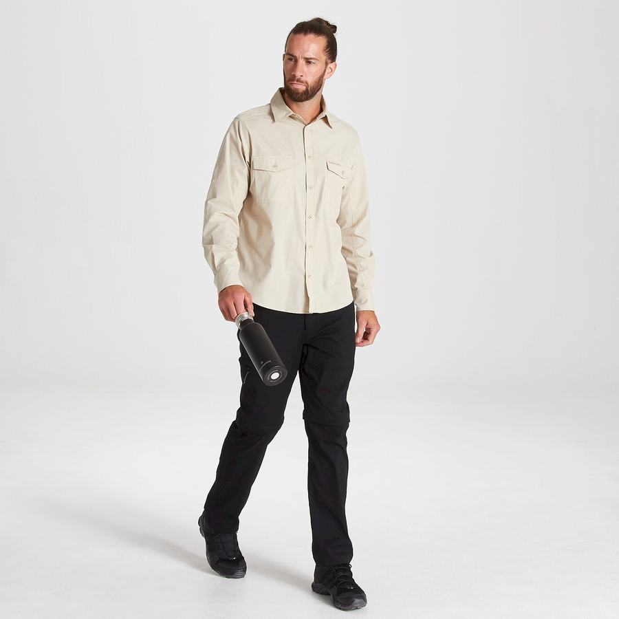 Beige Craghoppers Kiwi Long Sleeved Men's Shirts | YFA2059IG