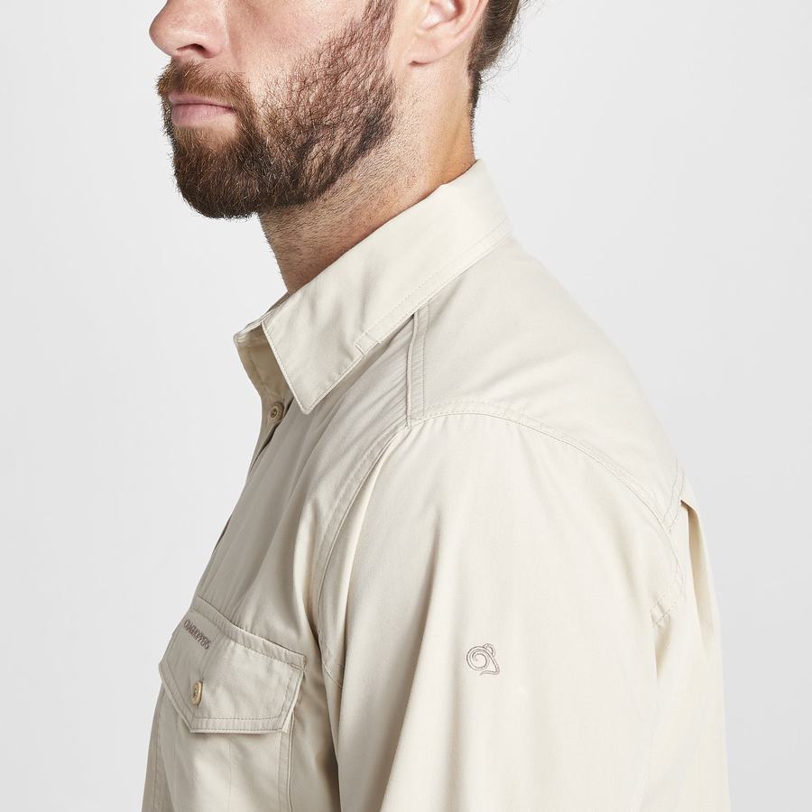 Beige Craghoppers Kiwi Long Sleeved Men's Shirts | YFA2059IG