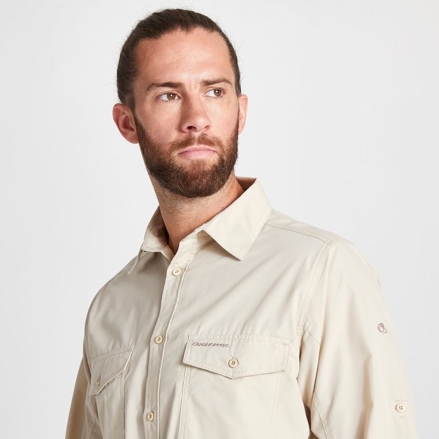 Beige Craghoppers Kiwi Long Sleeved Men's Shirts | YFA2059IG