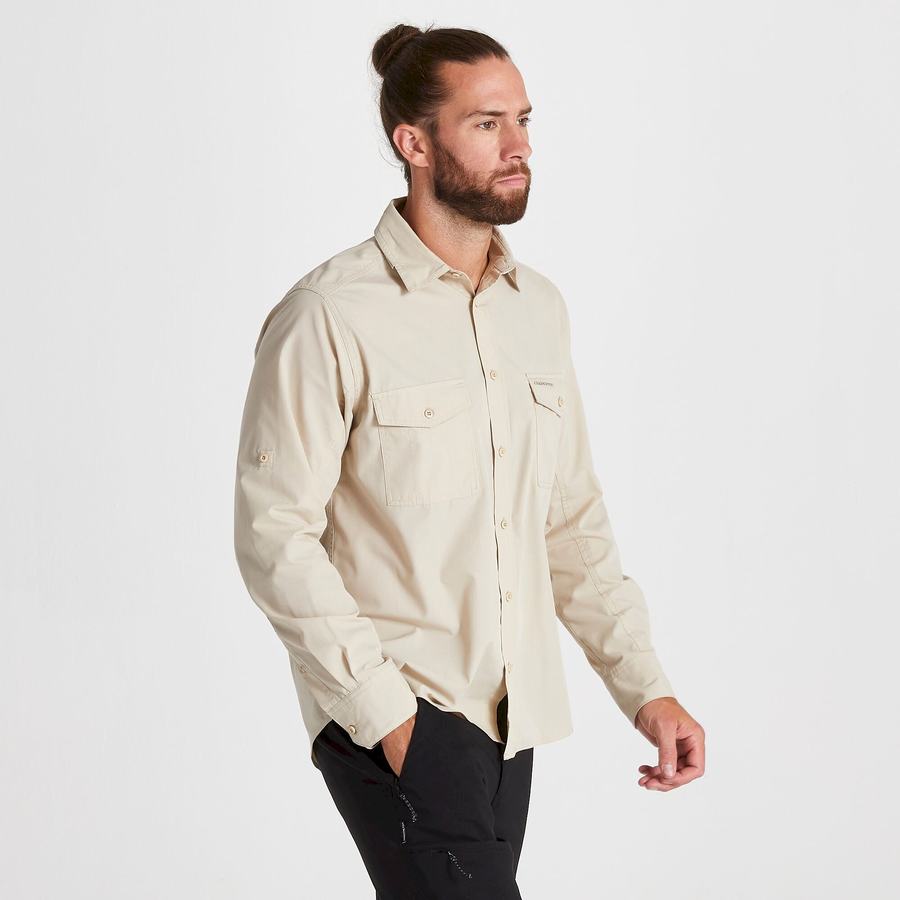 Beige Craghoppers Kiwi Long Sleeved Men's Shirts | YFA2059IG