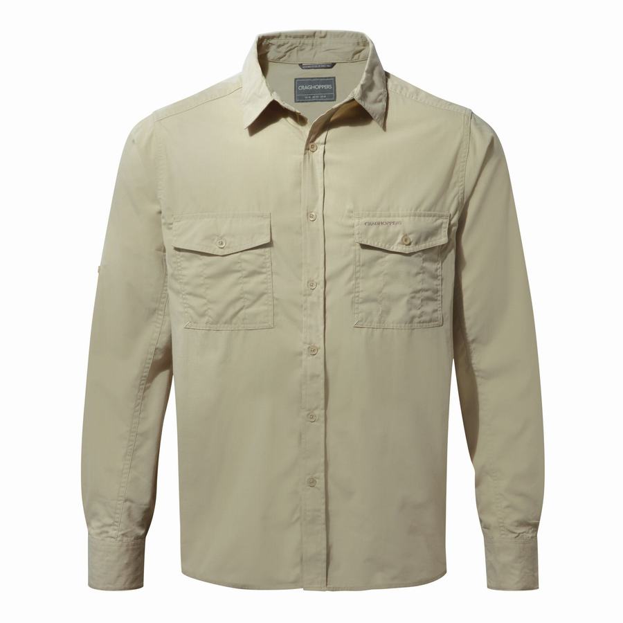 Beige Craghoppers Kiwi Long Sleeved Men\'s Shirts | YFA2059IG