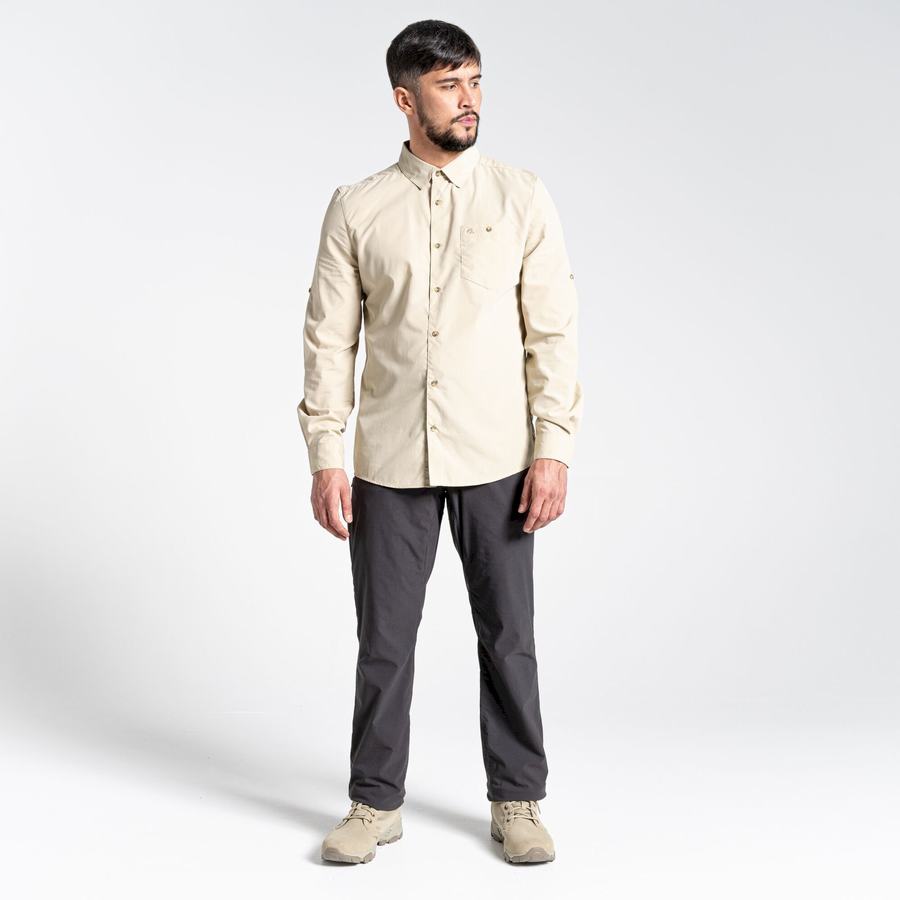 Beige Craghoppers Kiwi Ridge Long Sleeved Men's Shirts | TQI5268EQ