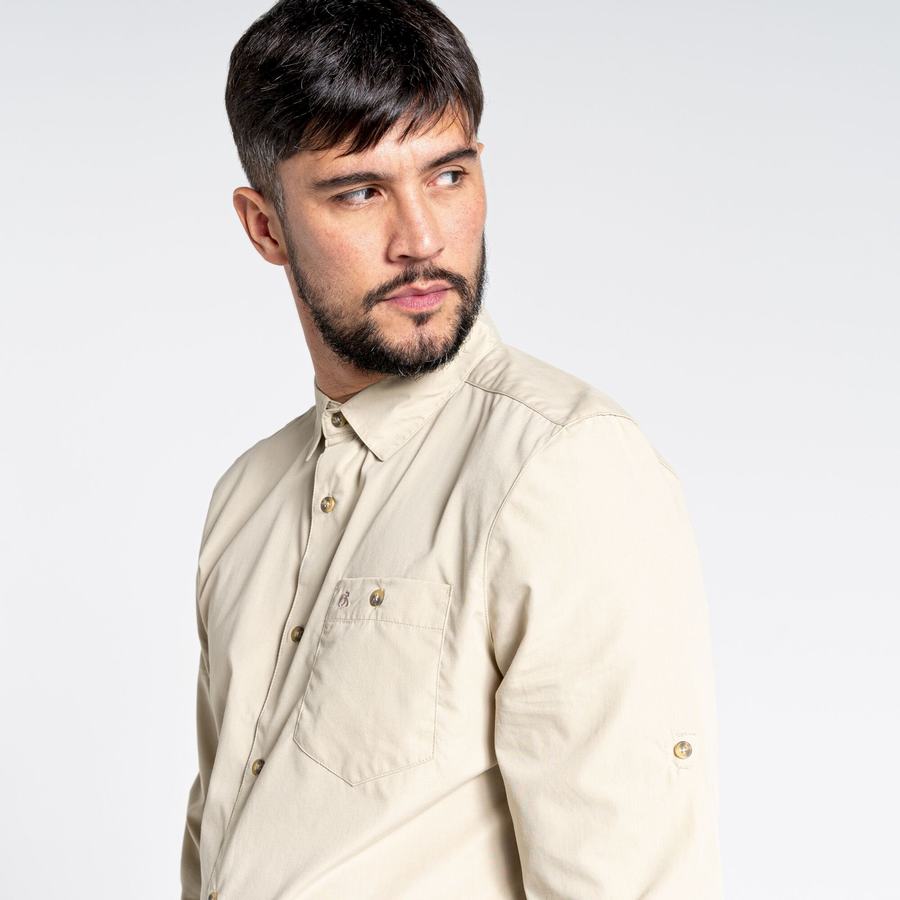 Beige Craghoppers Kiwi Ridge Long Sleeved Men's Shirts | TQI5268EQ