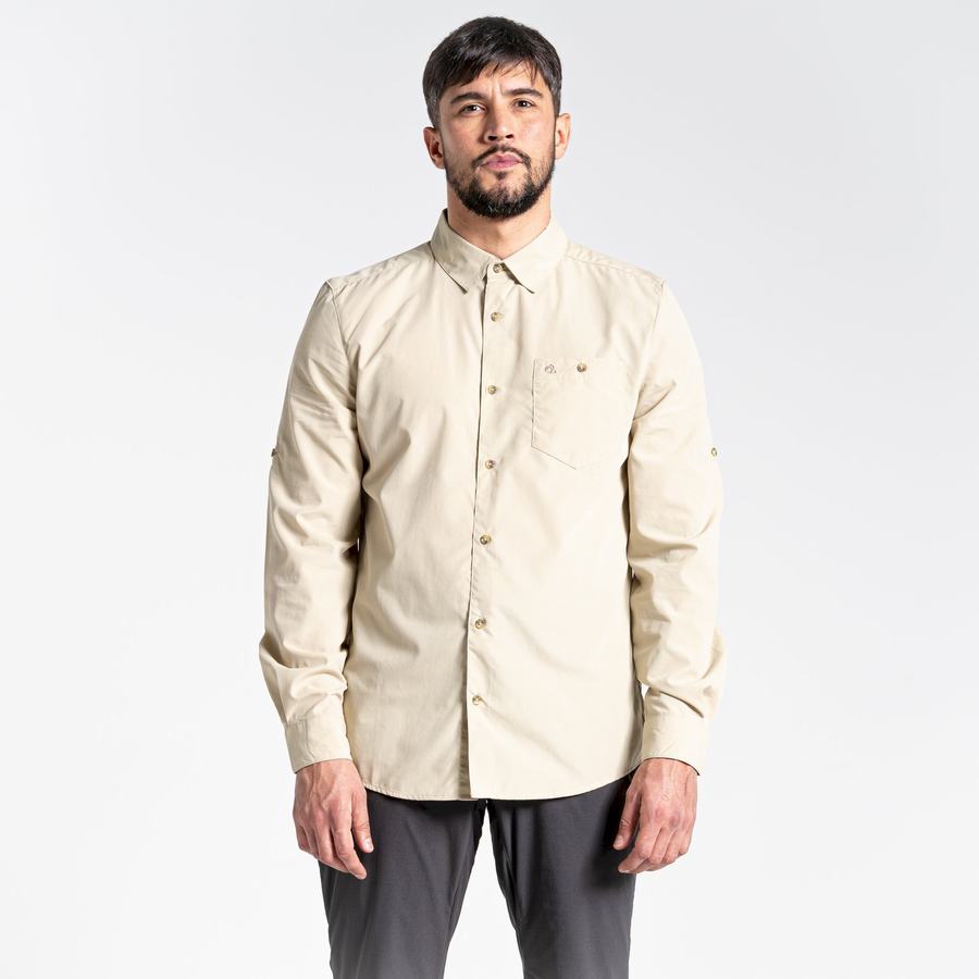 Beige Craghoppers Kiwi Ridge Long Sleeved Men's Shirts | TQI5268EQ