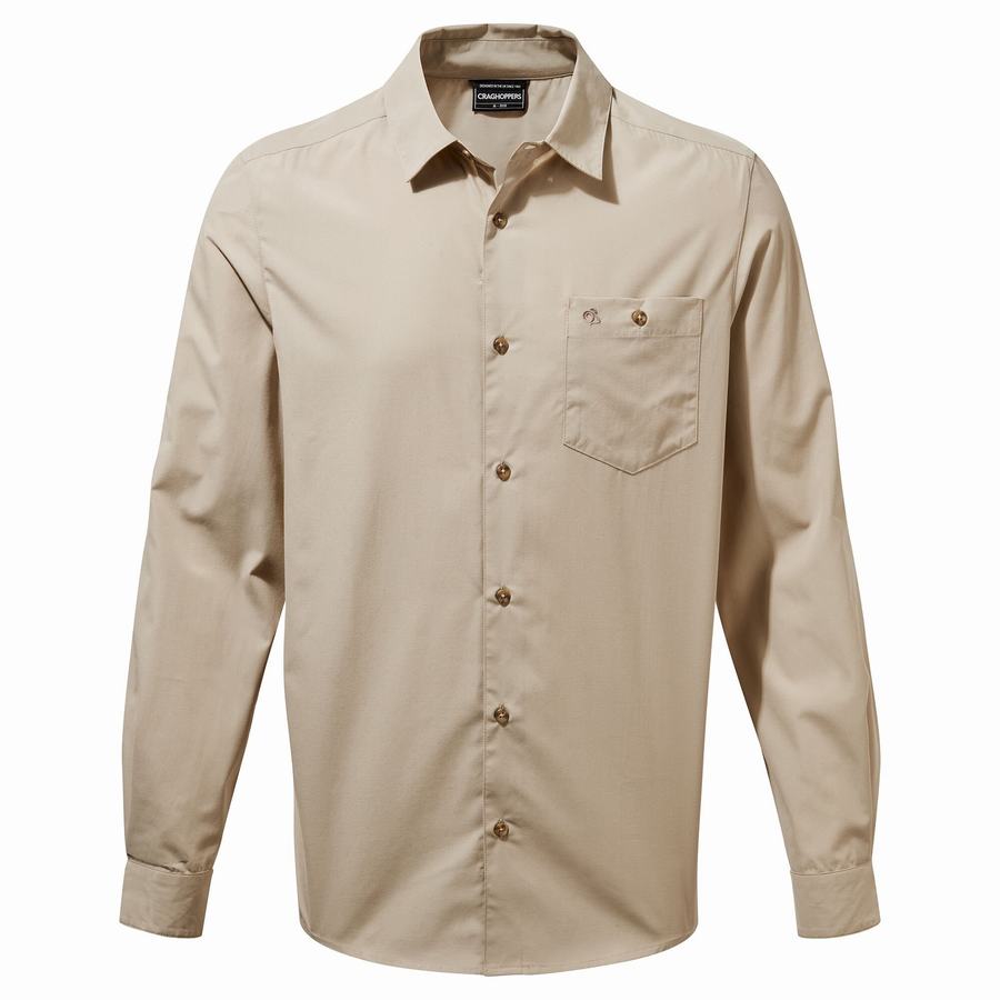 Beige Craghoppers Kiwi Ridge Long Sleeved Men\'s Shirts | TQI5268EQ