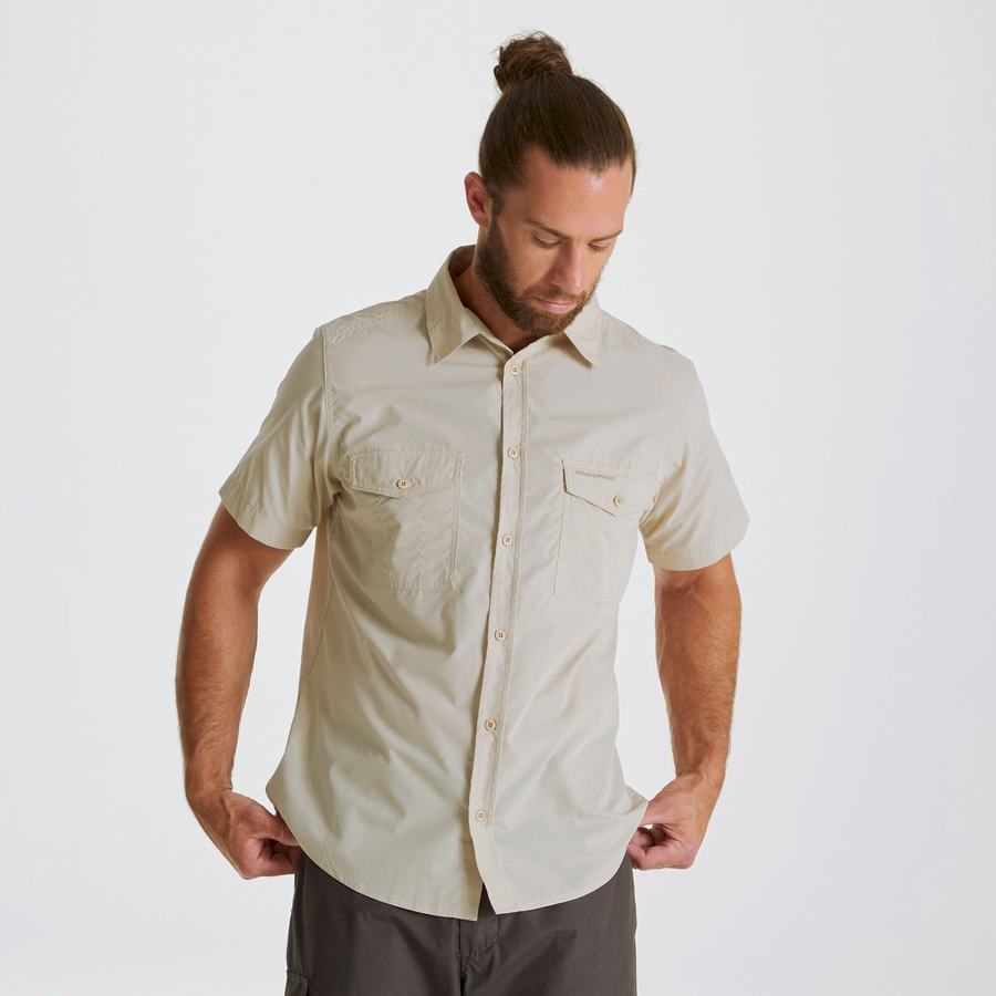 Beige Craghoppers Kiwi Short Sleeved Men's Shirts | CXJ3963NL