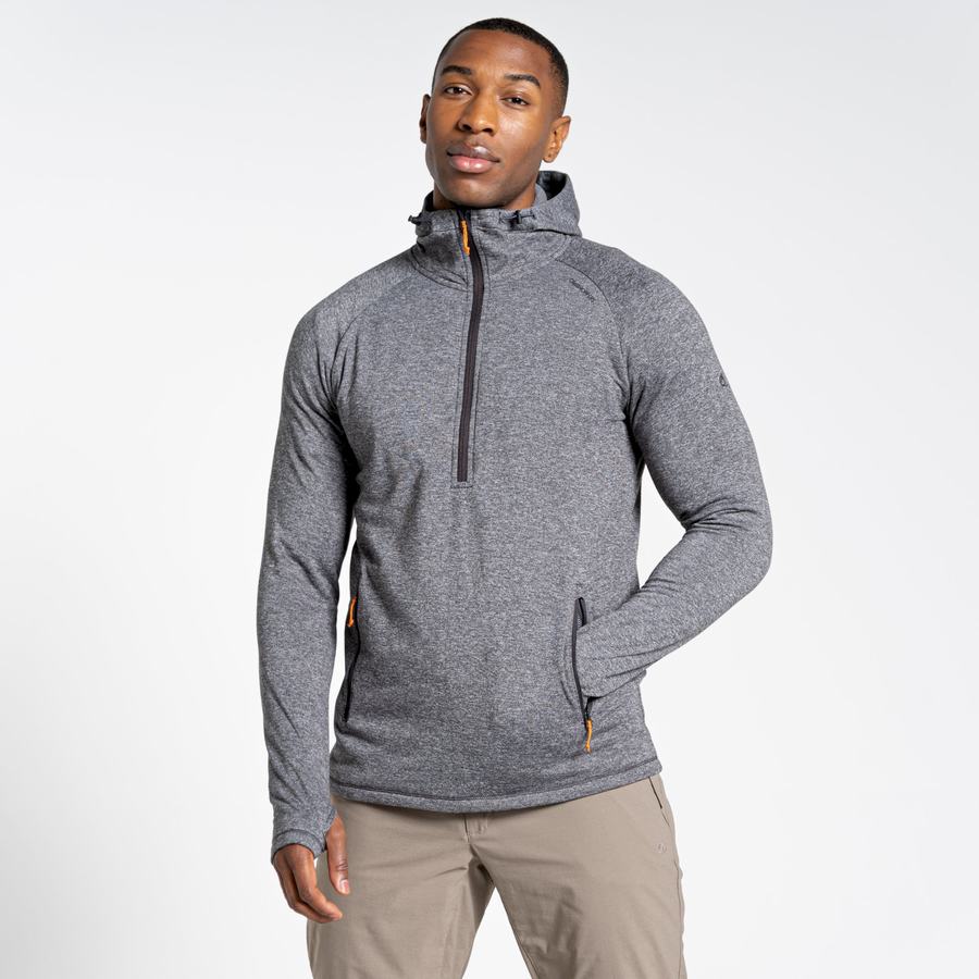 Black Craghoppers Dynamic Hooded Half Zip Top Men's T-Shirts | MWO8098JH