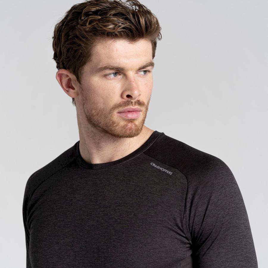 Black Craghoppers Dynamic Pro Long Sleeved Men's T-Shirts | YMU8619AN