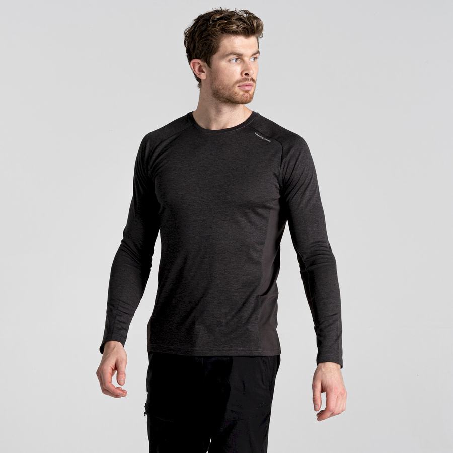 Black Craghoppers Dynamic Pro Long Sleeved Men's T-Shirts | YMU8619AN