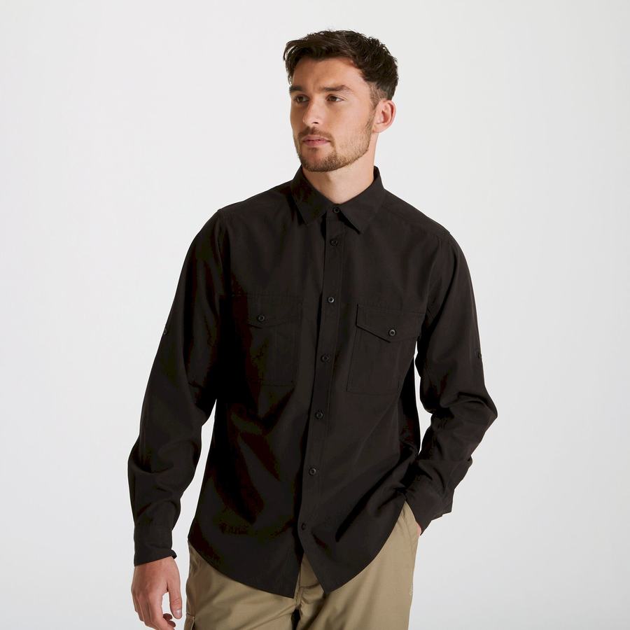 Black Craghoppers Expert Kiwi Long Sleeved Men's Shirts | LDT452SS