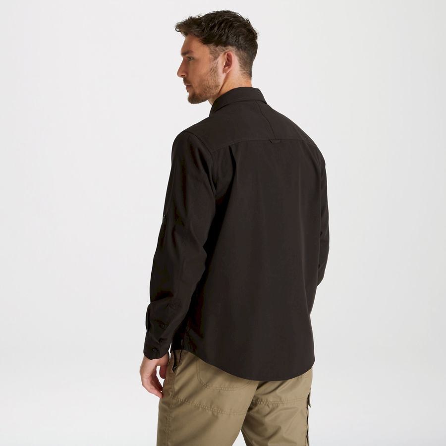 Black Craghoppers Expert Kiwi Long Sleeved Men's Shirts | LDT452SS