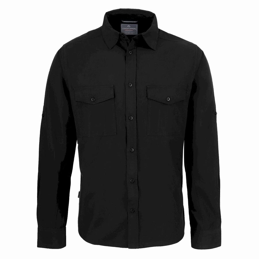 Black Craghoppers Expert Kiwi Long Sleeved Men's Shirts | LDT452SS