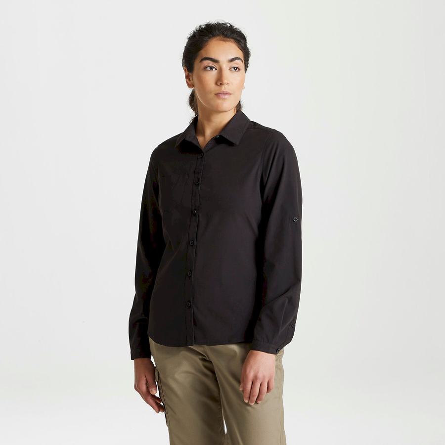 Black Craghoppers Expert Kiwi Long Sleeved Women's Shirts | VPF4531IH