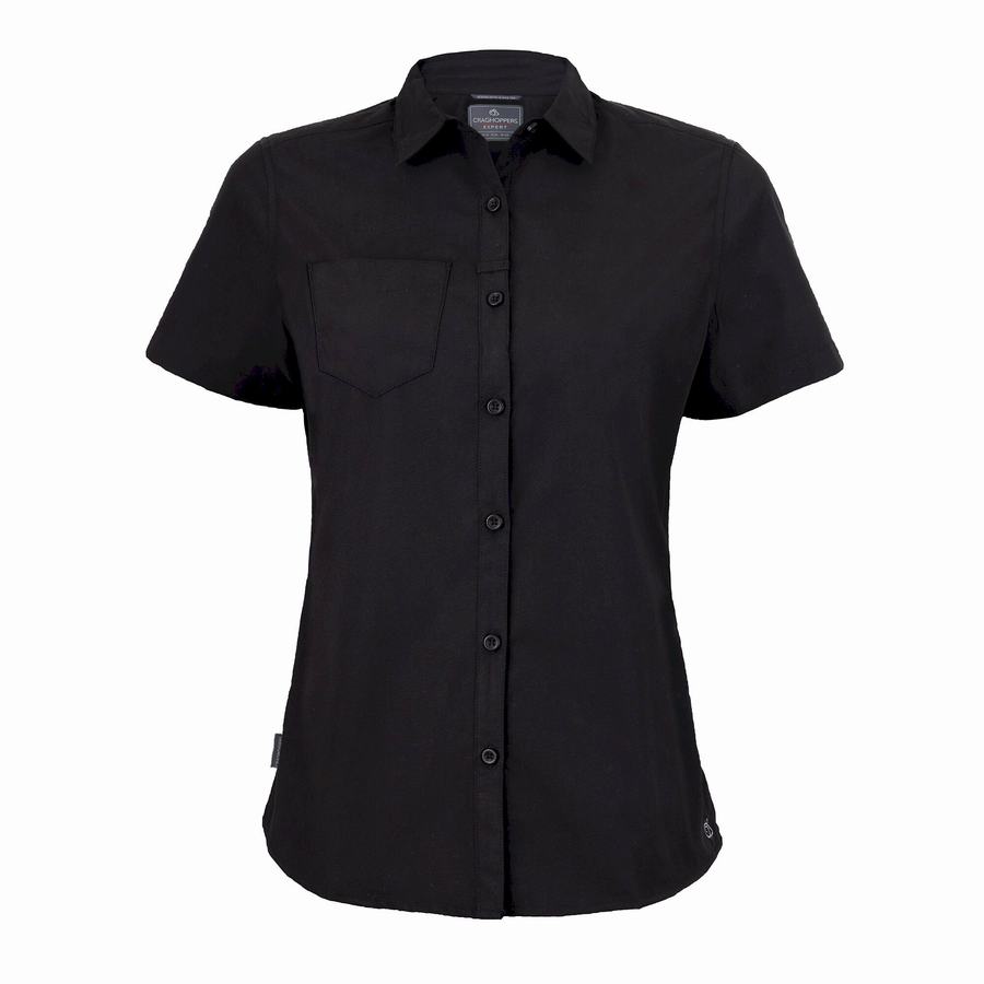 Black Craghoppers Expert Kiwi Short Sleeved Women's Shirts | KVQ1933TZ