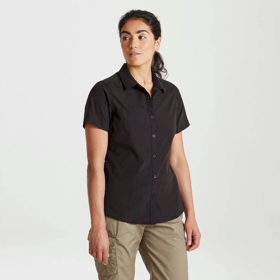 Black Craghoppers Expert Kiwi Short Sleeved Women's Shirts | KVQ1933TZ