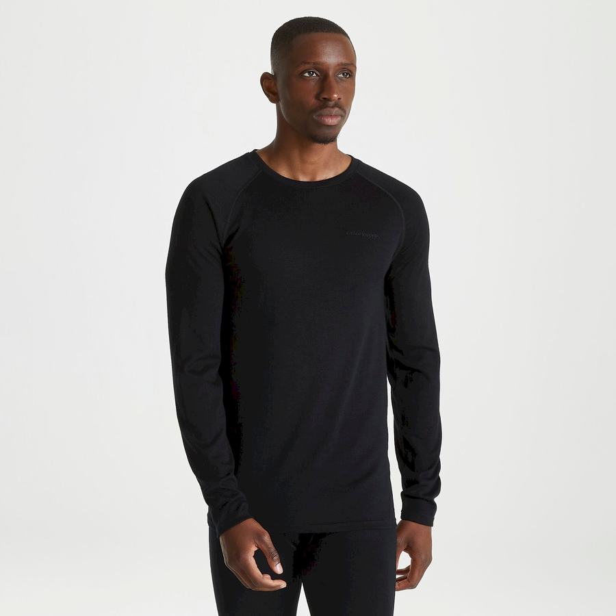 Black Craghoppers Merino Crew Neck Long Sleeved Baselayer II Men's T-Shirts | XWP3546UD